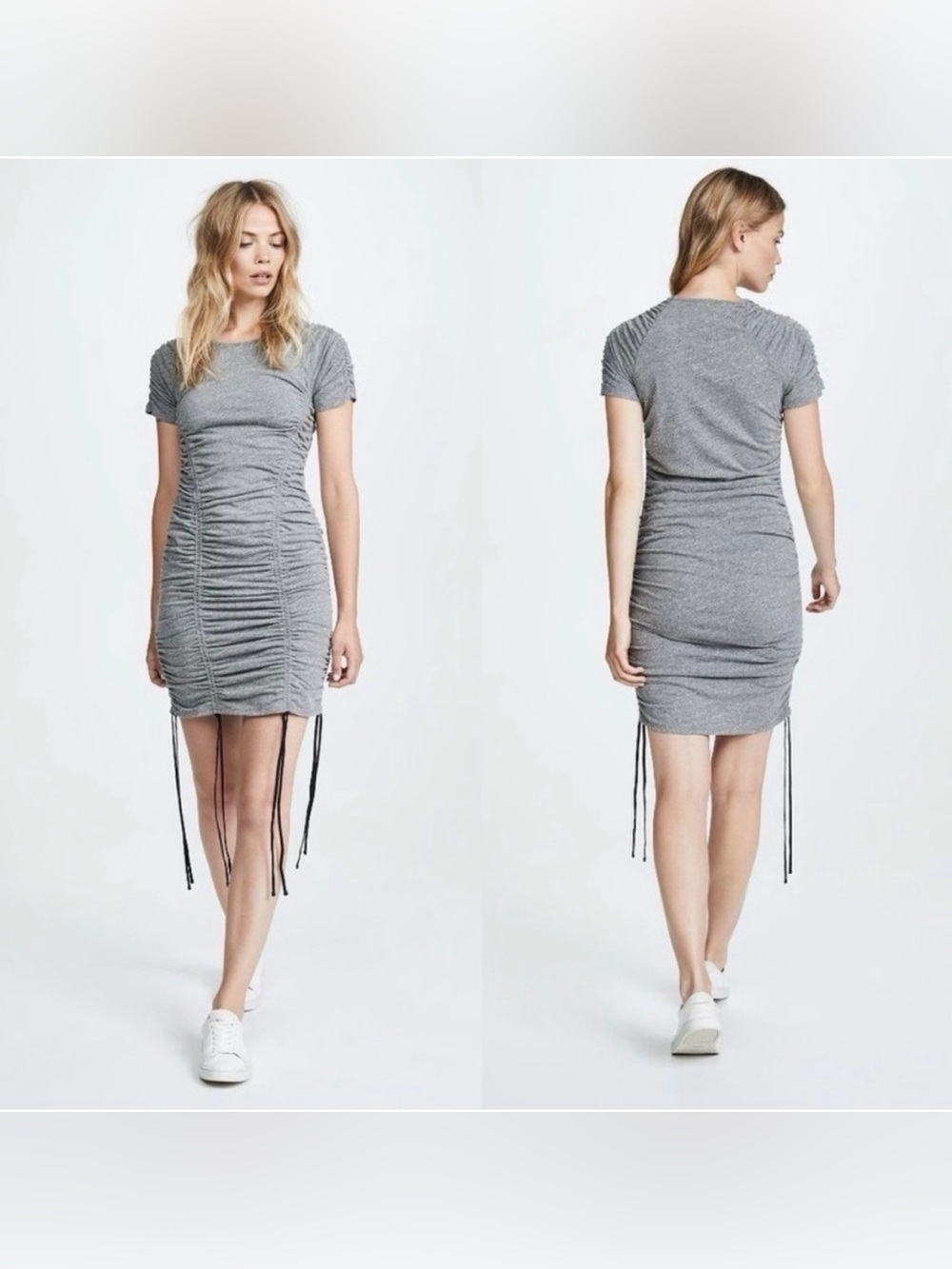 cinq a sept estella ruched gray bodycon tie mini dress